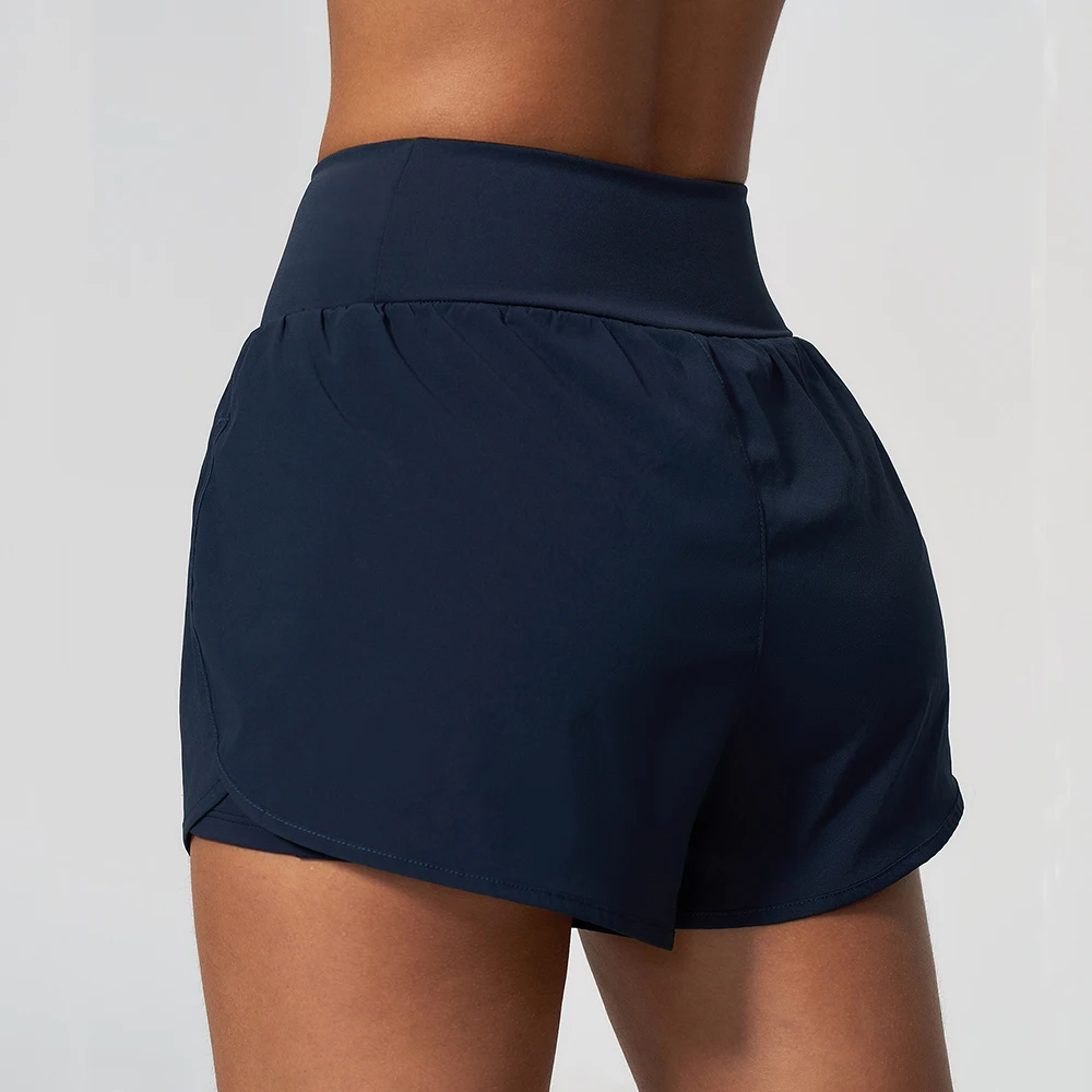 Running Cycling Shorts For Women With Pockets Fake Two-piece Shorts Sports Quick Drying Anti Glare Fitness Running Yoga Shorts