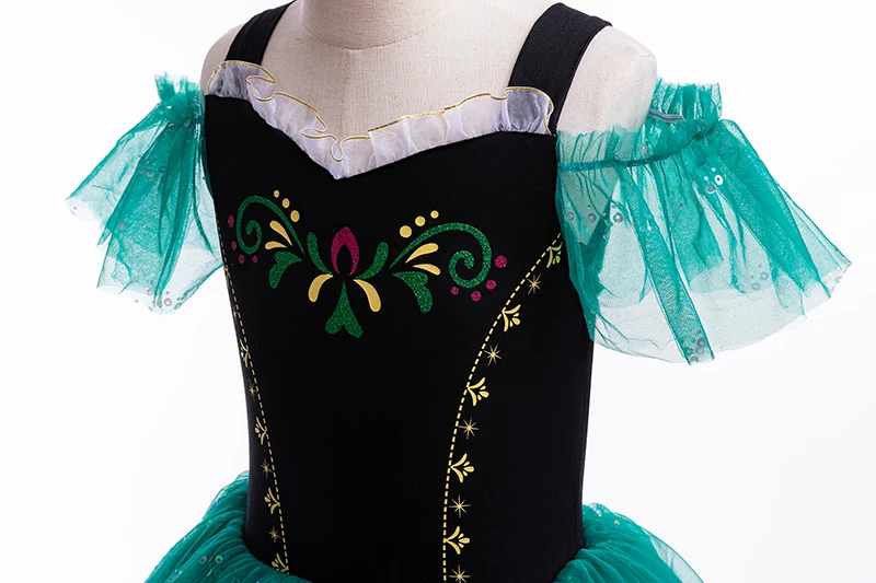 Mädchen grün schwarz Puff ärmel Mesh Kleid Kinder lustiges Kostüm für Urlaub Ballett Leistung Halloween Cosplay Dressing – Detail 4