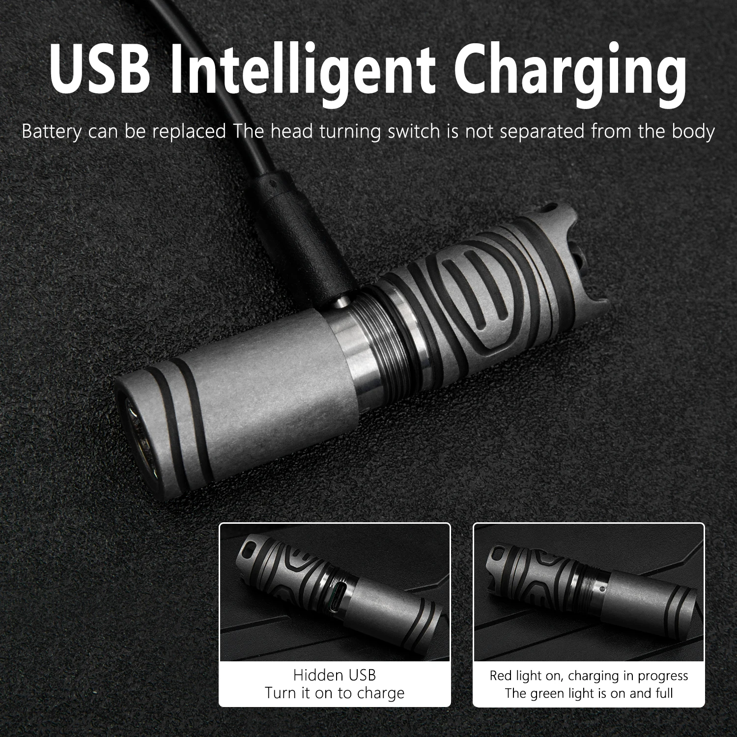 Titanium Alloy Small Flashlight USB Rechargeable Keychain Tool Combination Mini Portable EDC Camping Night Fishing