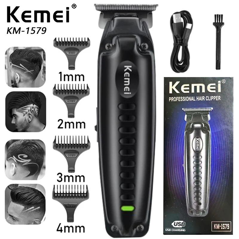 

Kemei KM-1579 Electric Hiar Clipper Professional Cordless Hair Trimmer Barber USB Rechargeable Haircut Machine Mens Clipper