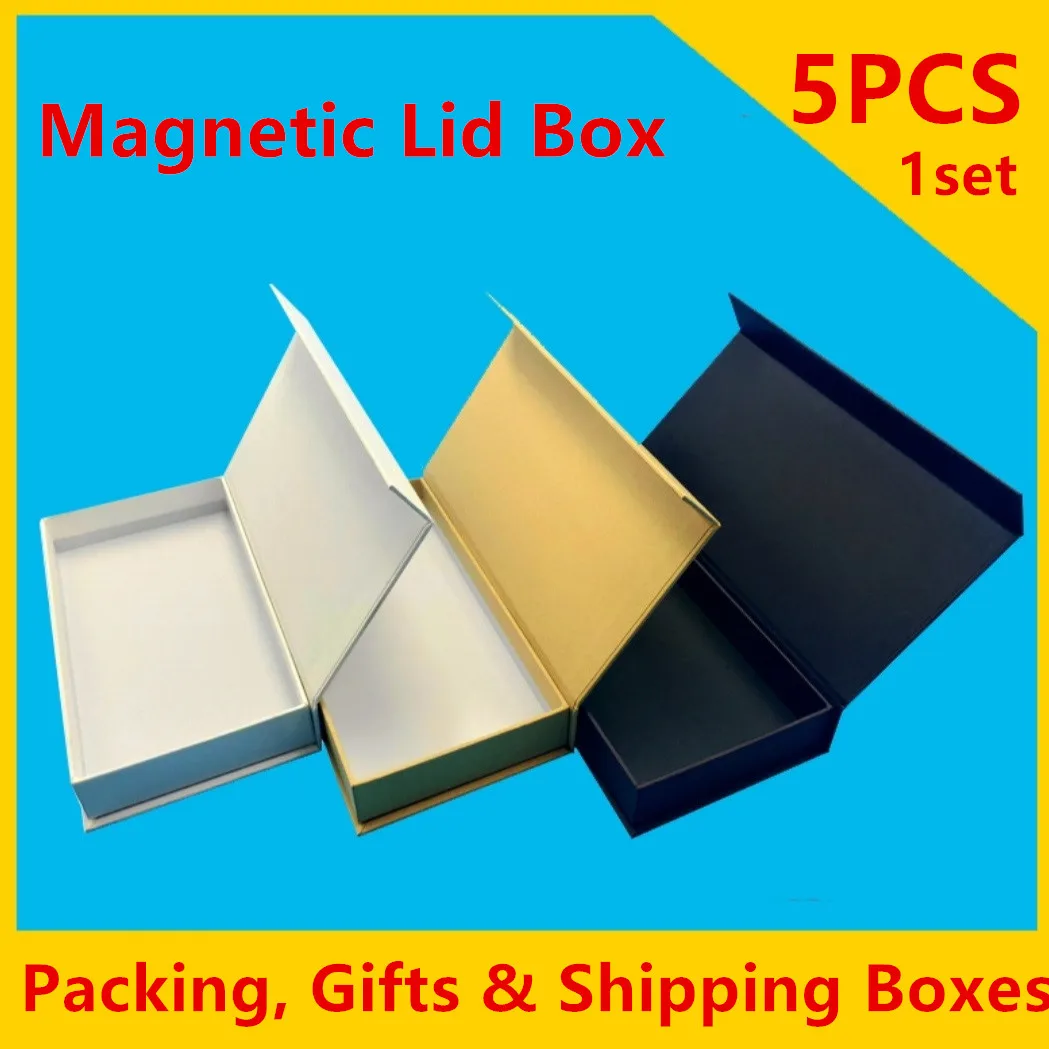 

5 PCS Magnetic Lid Box Packing & Shipping Boxes Rectangle Brown White & Black Color Gift Box 8cm*6cm*2.5cm