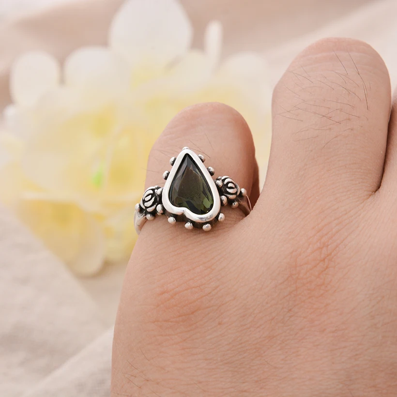 Romantic Love Heart Shiny Crystal Retro Thai Silver Female Ring Propose Jewellery Gifts No Fade