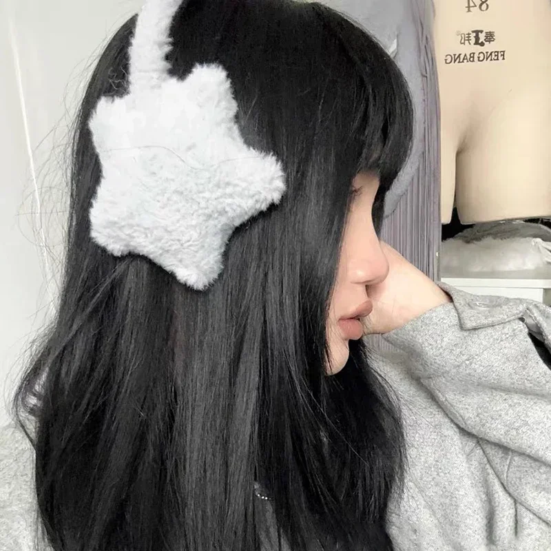 Star Fluffy Ear Muffs para mulheres, tampões de ouvido, orelha, protetores monocromáticos, proteção contra frio, fones de ouvido quentes, acessórios