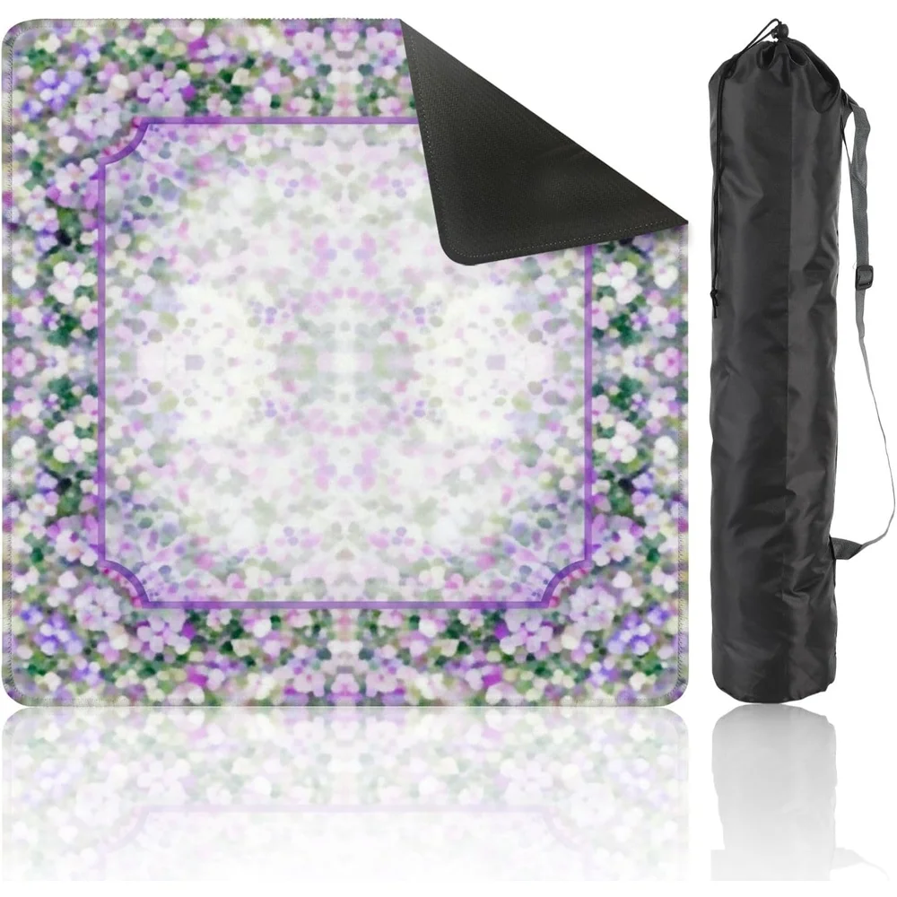 Neoprene 3mm Mahjong Table Cover Luxury 31.5 Inch Pastel Purple Blossom Floral Watercolor Frame Non Slip Noise Reduction