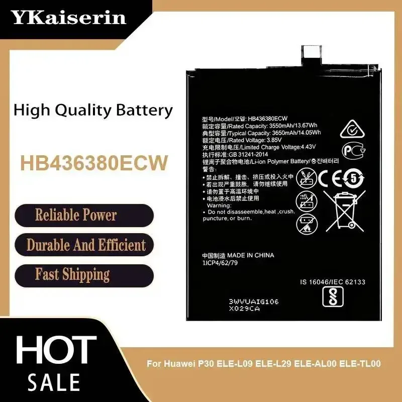 

3650mAh High Performance For Huawei P30 Ele-L09 Ele-L29 Ele-AL00 Ele-TL00 Mobile Phone Battery HB436380ECW