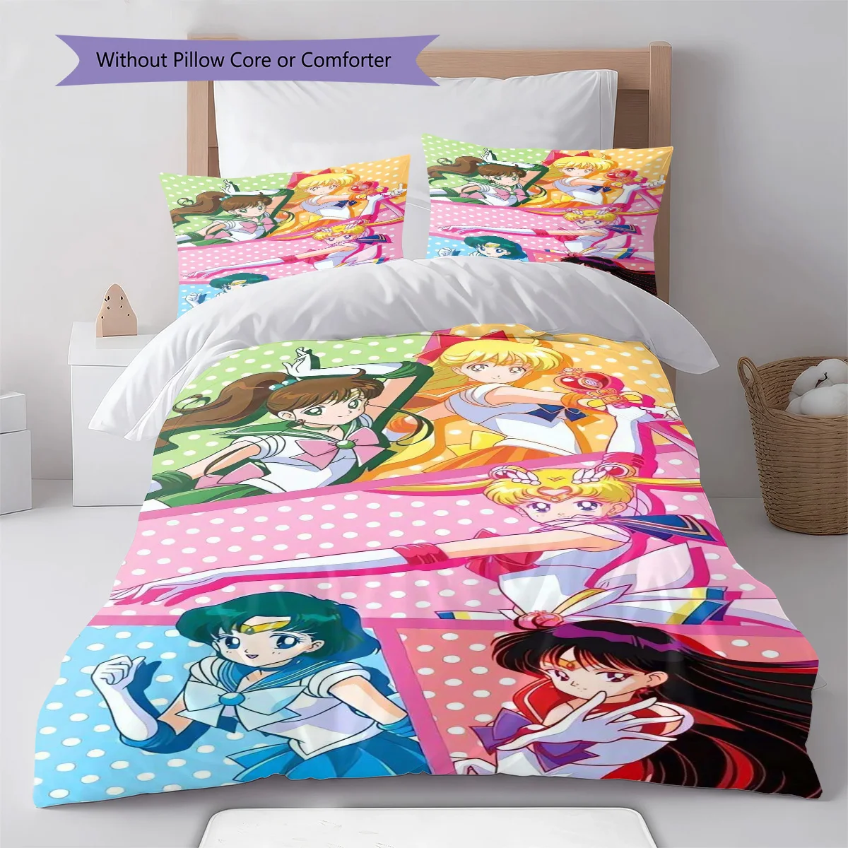 Sailor Moon Magical Glow Bedding Set Anime Duvet Cover Polyester Soft Comforter Bedroom Set -QJY