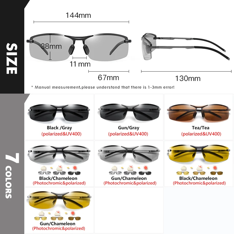 Brand Aluminum Photochromic Sunglasses Men Polarized Day Night Driving Glasses Anti-Glare Chameleon Gafas de sol zonnebril heren