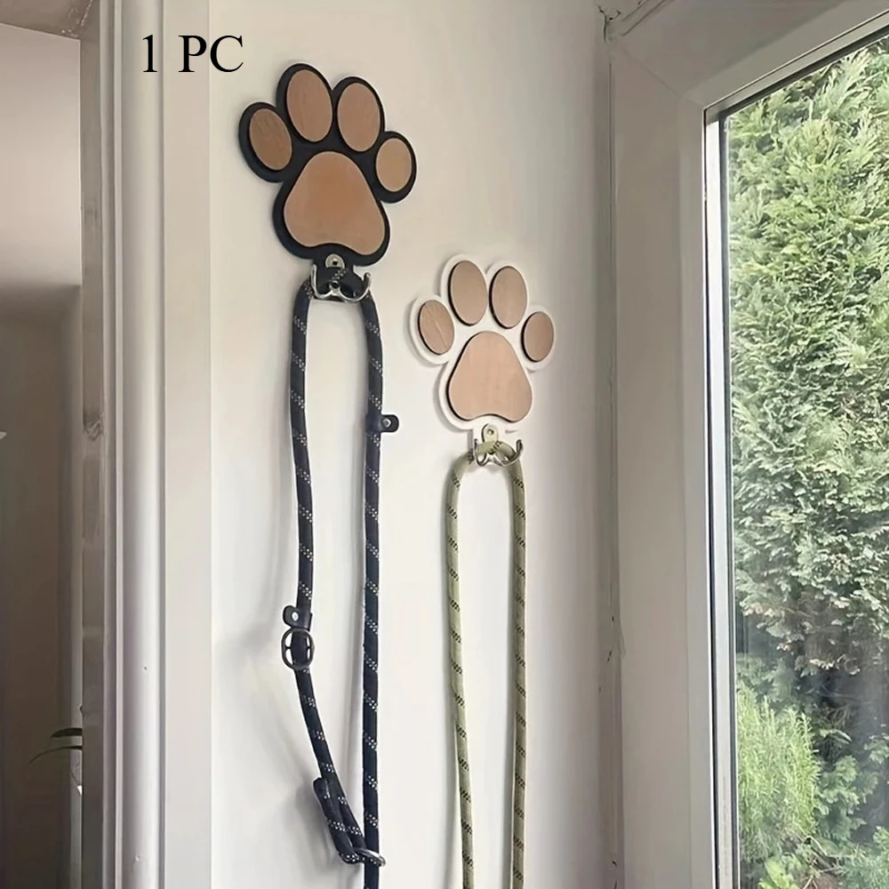 Colgador de Pared de Madera con Diseño de Huella de Pata para Correas de Perro, Gancho para Collares y Abrigos, Soporte de Correa con Diseño de Garra, Regalo para Amantes de los Perros