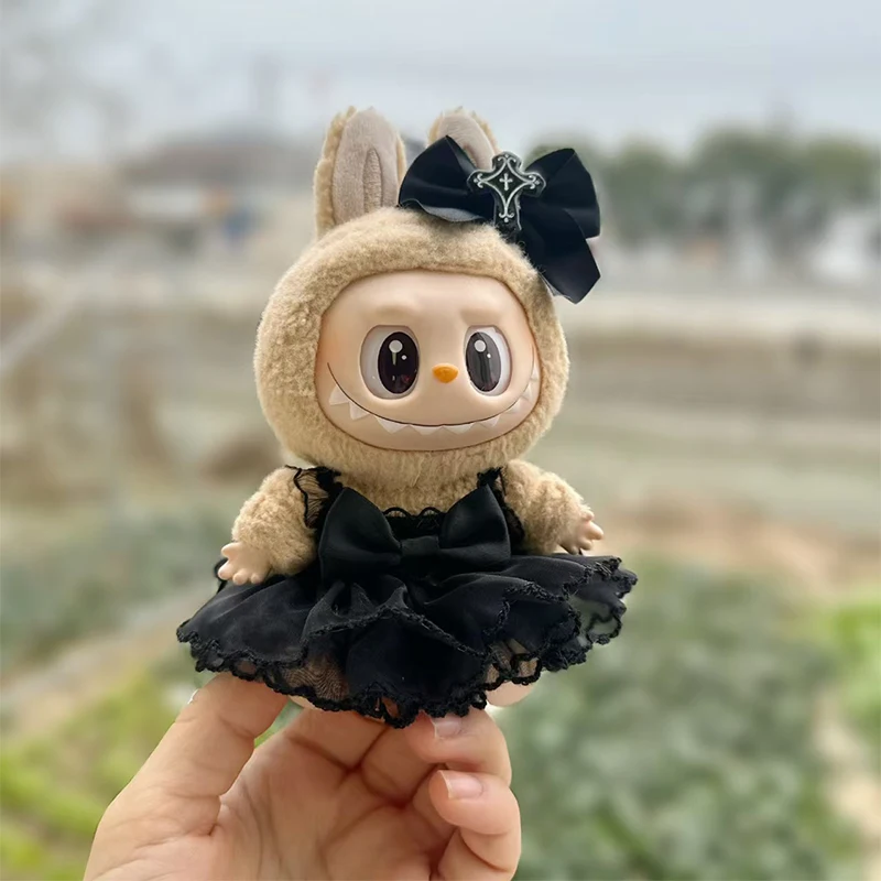 

Mini Doll'S Clothes Outfit Accessories For Small Labubu V1 V2 Idol Sitting Party Devil Bat Wings Black Gauze Dress Gift