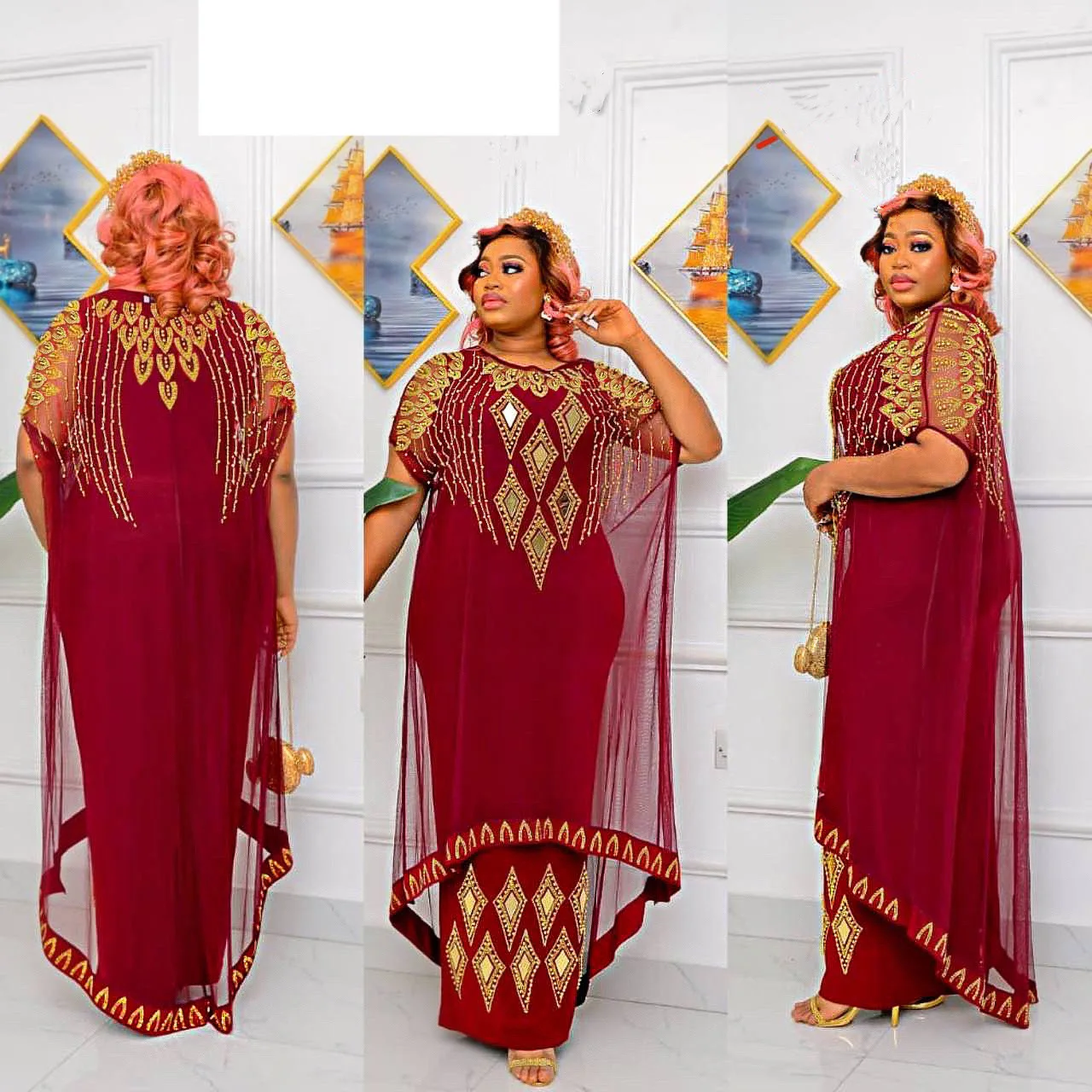 Mesh Maxi Dress African Dresses For Women Bazin Riche Original 2023 Abayas Muslim Elegant Sequins Robe Africaine Partyclub