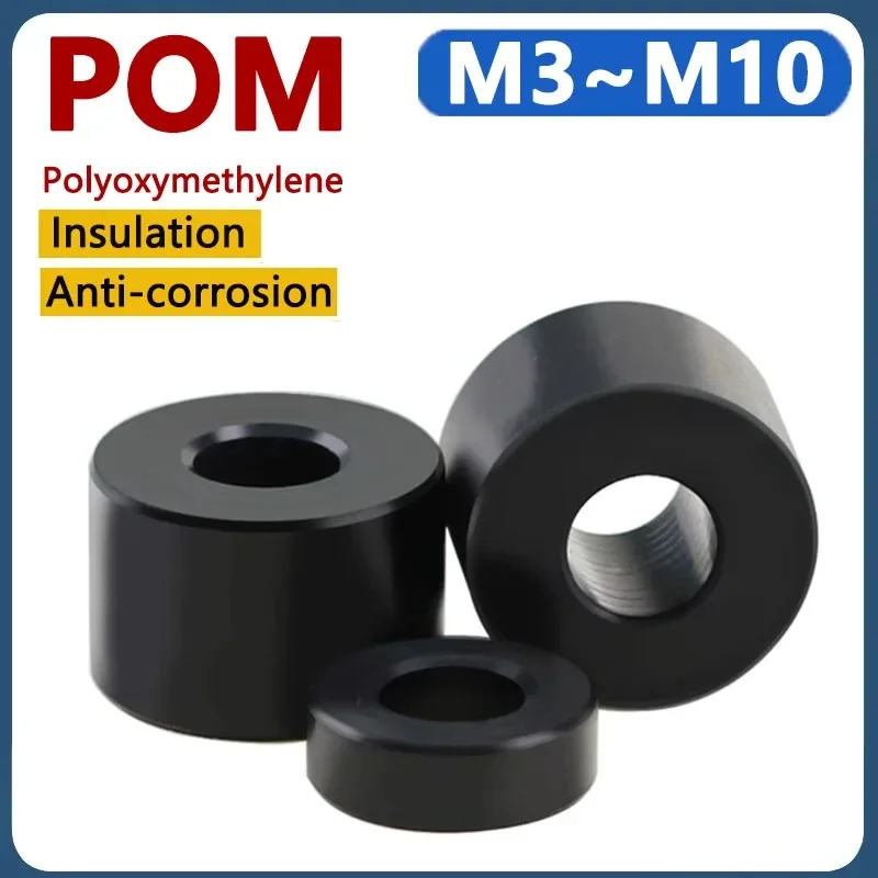 Black POM Bushing M3 M4 M5 M6 M8 M10 Washer Round Hollow Unthread Standoff Spacer Sleeve Insulated Plastic Gasket Length 1-20mm