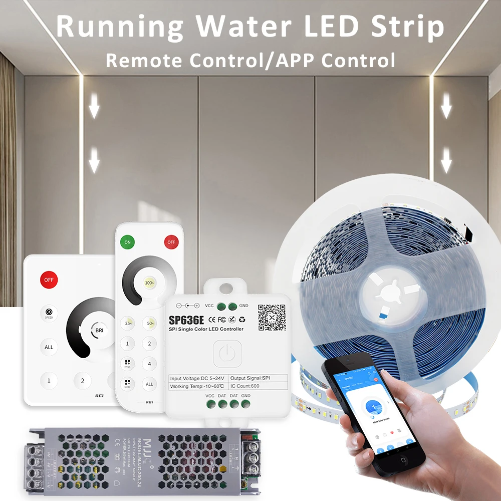 Sequential Led Strip 24v 10M 15M 20M 2835 WS2811 Horse Running LED Ribbon Flowing Water Tape Light with SP636E RF APP Controller