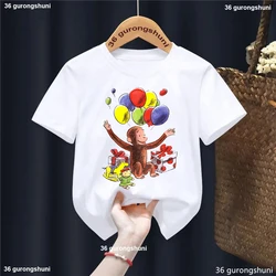 Funny Kawaii Kids Clothes Birthday Party For Curious George Graphic Printed T Shirt Girls/Boys Summer Short Sleeve T-Shirt