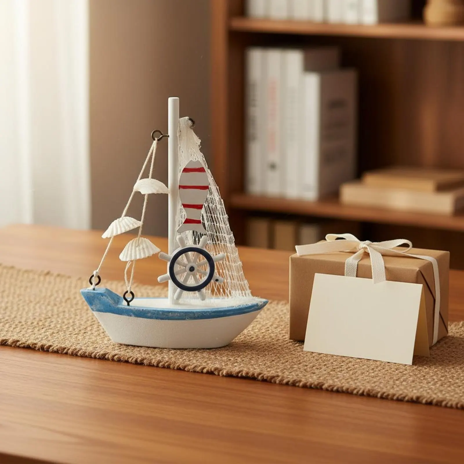 Mediterranean Theme Boat Decor Pre-Assembled Mediterranean Sailboat Decoration Miniature Sailboat Model Vintage Design for Shelf