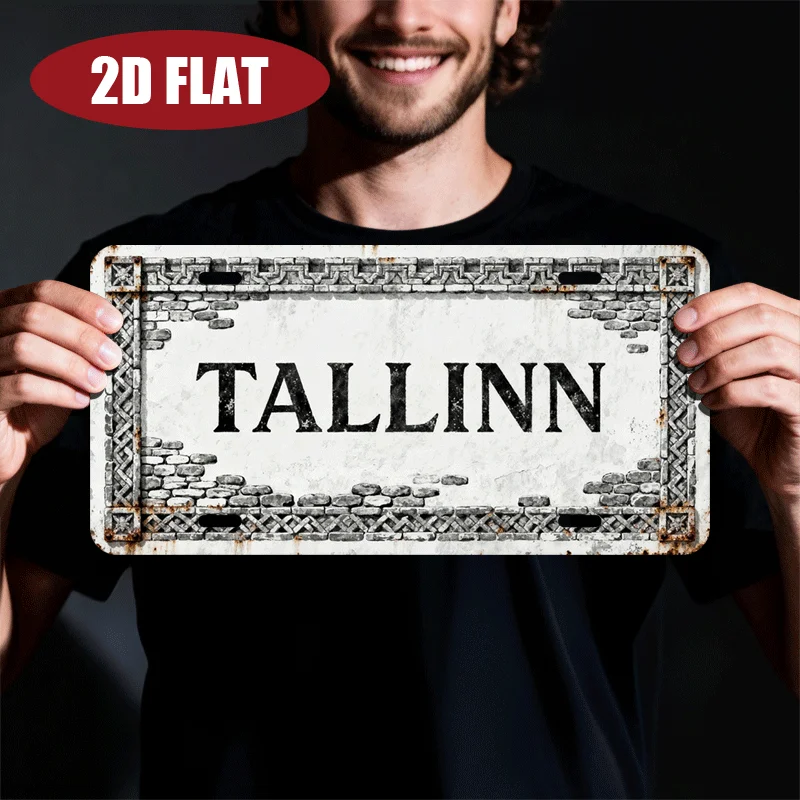 2D Flat 1pc Tallinn Estonia Themed Vintage Nordic European Tallinn License Plate Wall Art, For Bar, Living Room, Bedroom