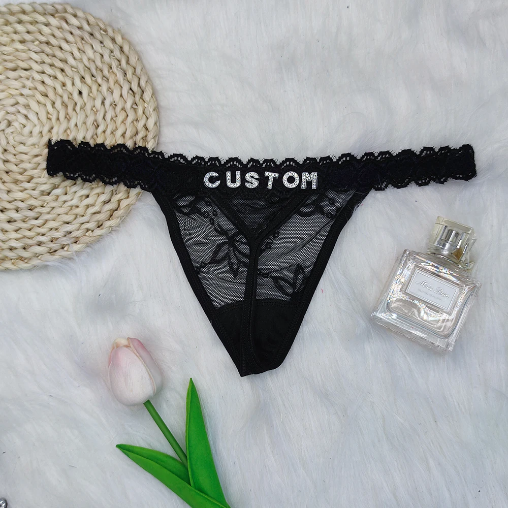 Sexy Custom Name Thongs For Women Customized  Lace G-string with named Customized Thongs Gold Letter Bikini Underwear Tanga Gift