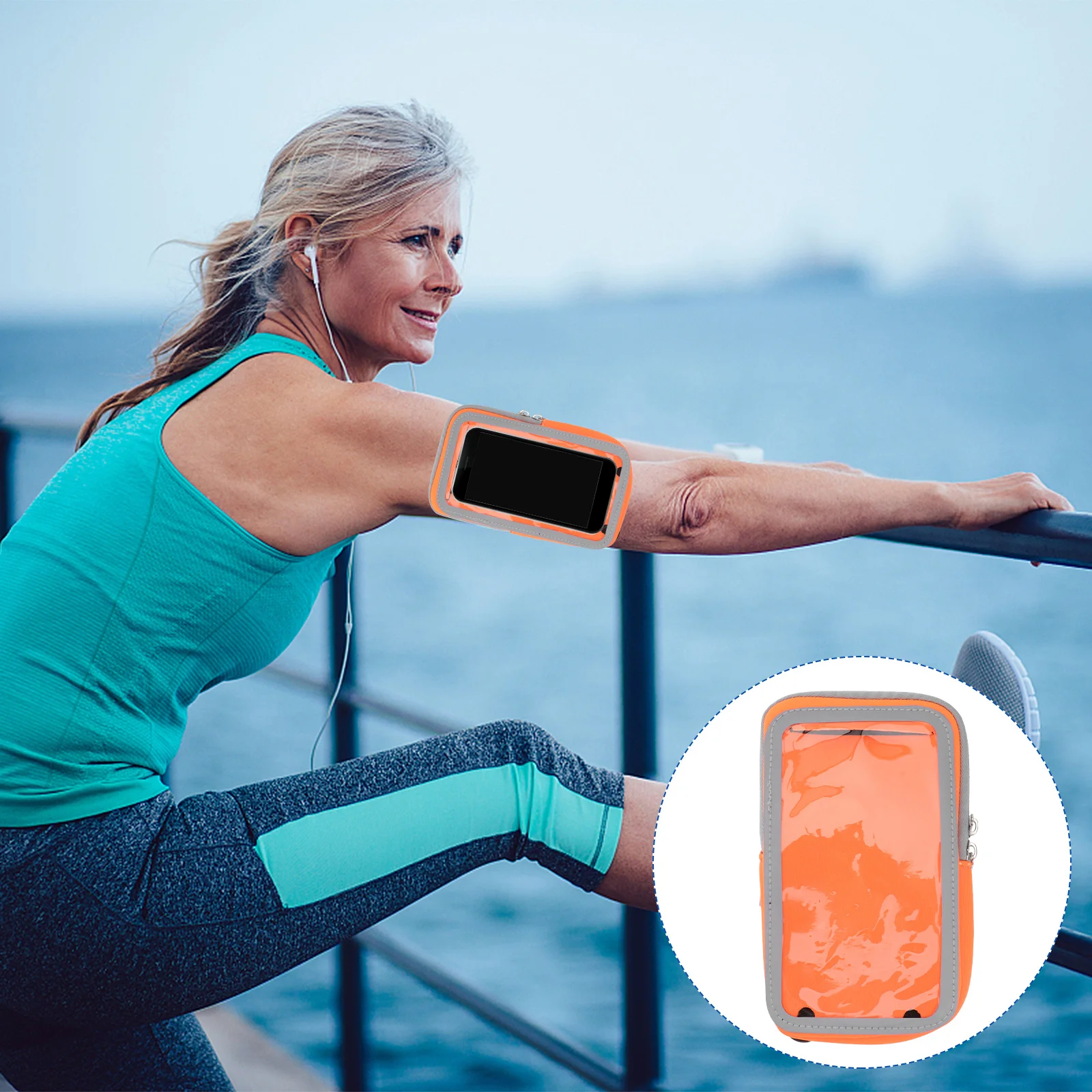 

Sports Arm Bag Waterproof Dacron Adjustable High Elastic Belt Lightweight Running Armband Orange for 6 Inch Screens Under Phone