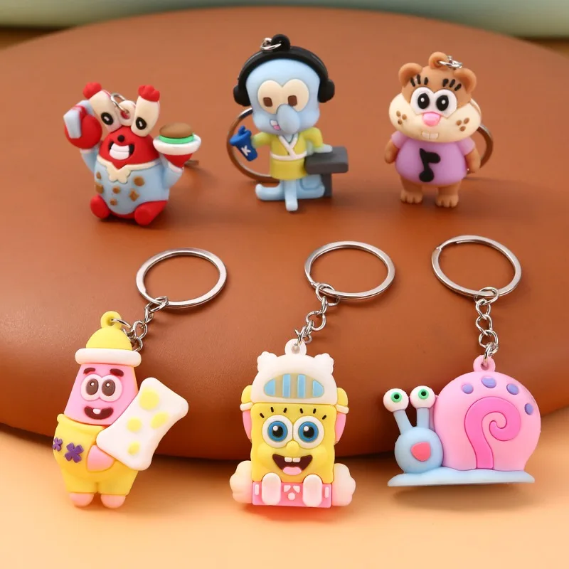 

kawaii SpongeBob SquarePants Big Star Keychain Pendant Soft Rubber Octopus Brother Crab Boss Children's Backpack Hanging Gift