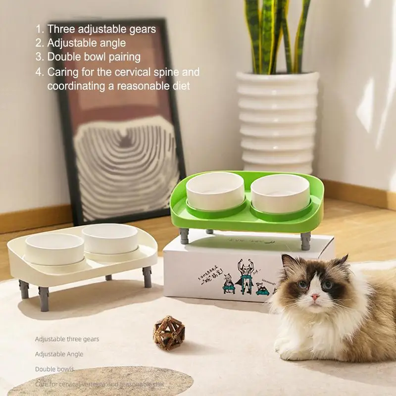 Tilted Raised Cat Food Bowls Pet Food And Water Bowls Feeder Ergonomic Stress-Free Pet Feeder Dish Raised Cat Bowls with stand