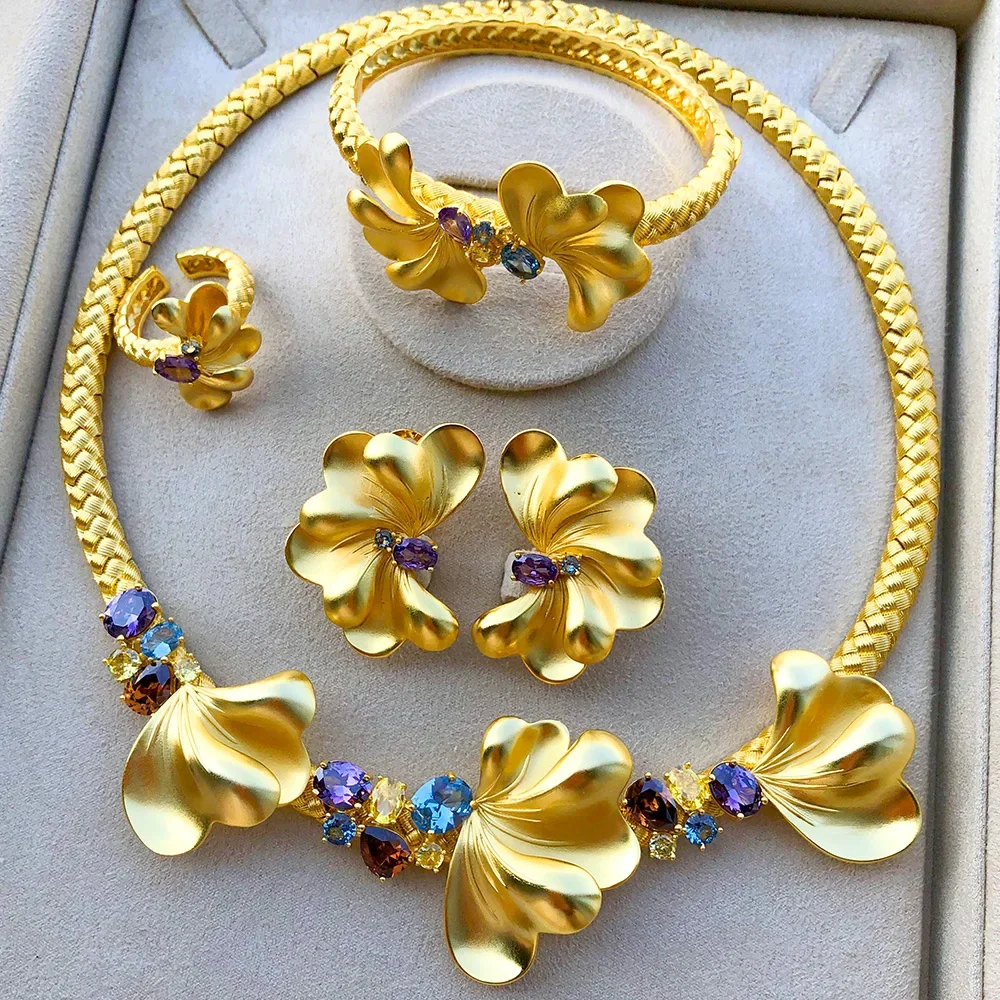 

Soramoore Bridal Wedding Jewelry Sets Necklace Bangle Earrings Ring 4 PCS for Women Jewelry Sets High Quality Accessories