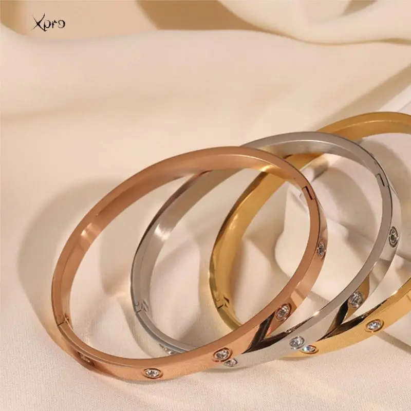 Xpro Stainless Steel Cuff Bracelets Bangles For Women Fashion Jewelry Charm Jewelry Accessories Crystal Bracelet loves