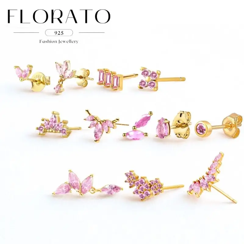 

925 Silver Ear Needles Horse Eye Pink Zircon Small Studs Powder Crystal Exquisite Luxury Earrings Fashion Party Jewelry Gifts