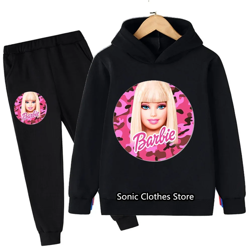 Boys Girls Clothes Barbie Hoodie Set Kids 2pcs Spring Autumn Toddler Girls Cartoon Hooded +pants Tracksuit Girls Clothing