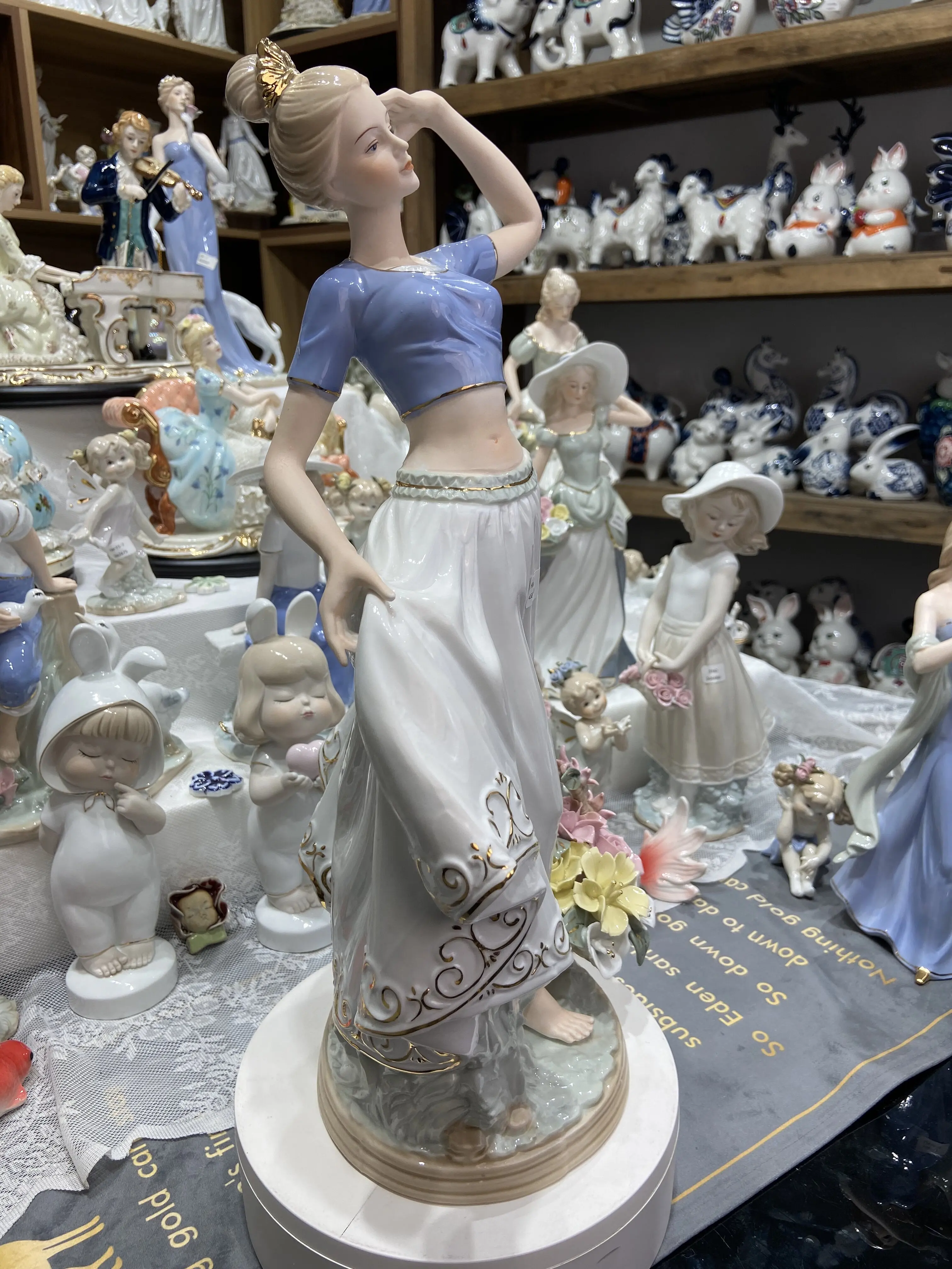 Vintage Spanish Dancing Girl Porcelain Figurine European Victorian Beauty Ceramic Statue With Flower Basket Home Room Decoration view 6