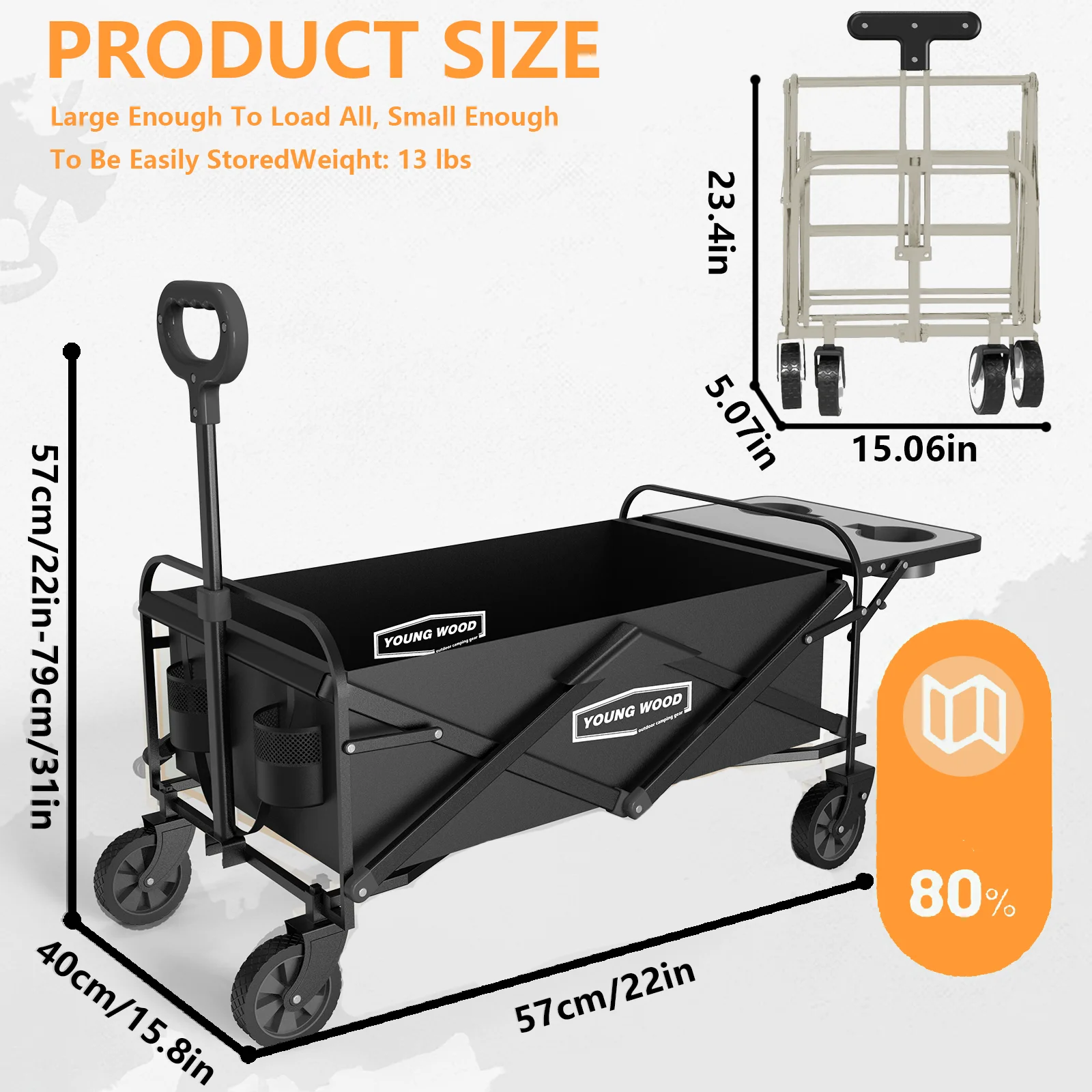 

Black Camping Cart Outdoor Design Cleverly Practical Aesthetic Side Table Board Design Convenient Operation Occupy Space