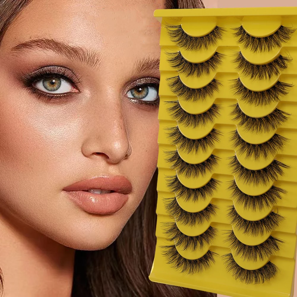 ヨーロッパとアメリカンスタイルのつけまつげ,ステージパフォーマンス用,1ピース,厚手,3次元カール,10ペア