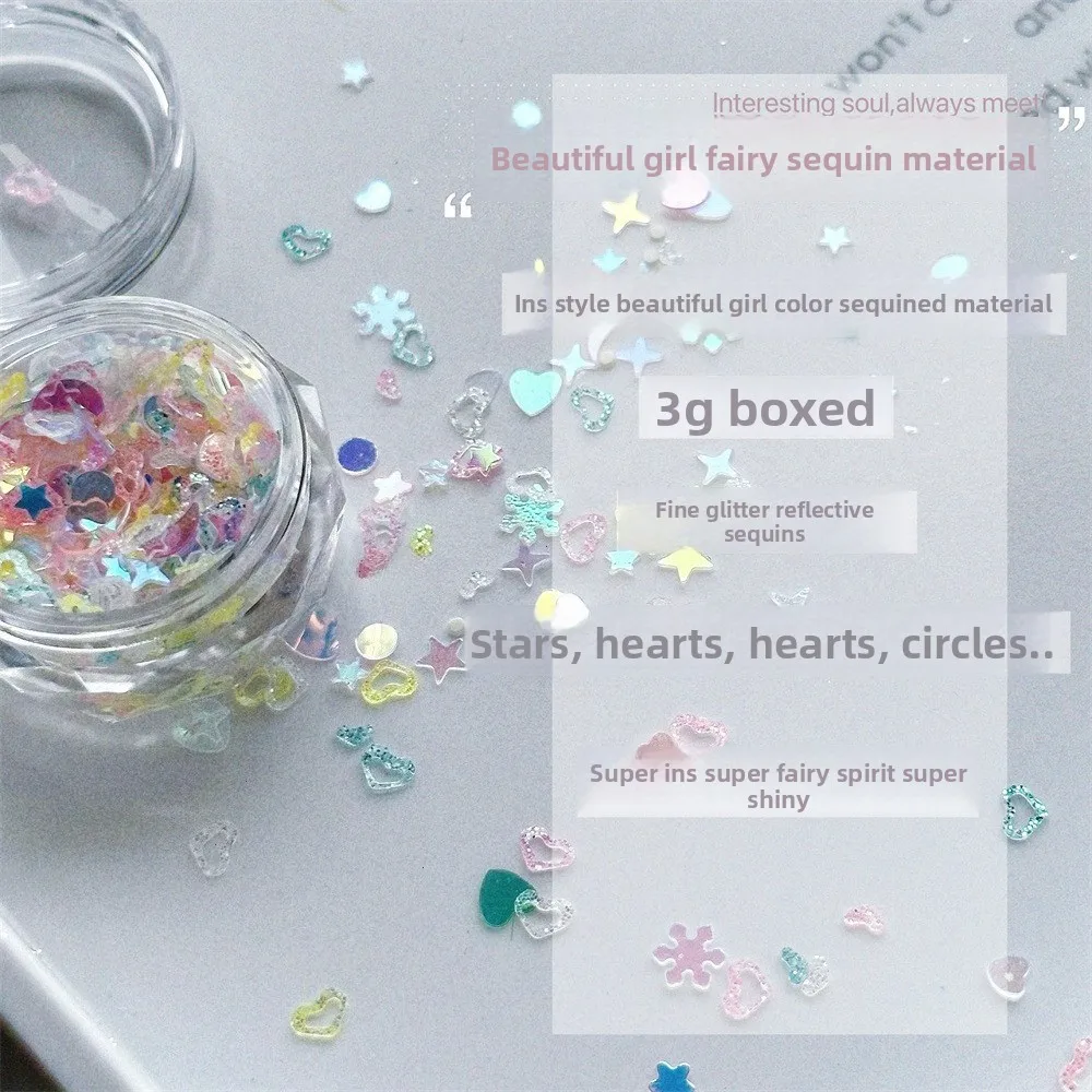 Super glanzende nail art sieraden fijne flits holle perzik hart ster nail art accessoires