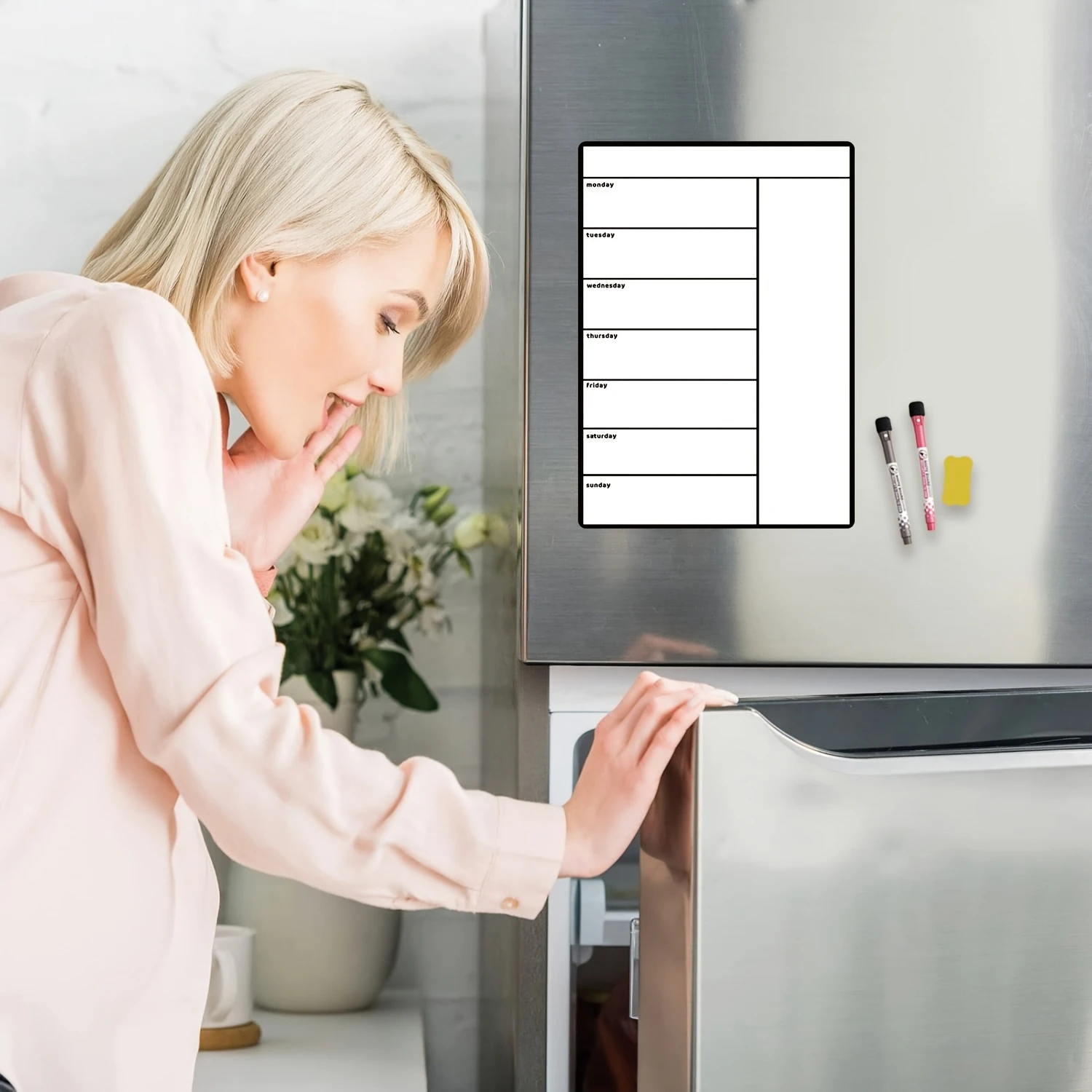 Weekly Planner Whiteboard, Fridge Magnetic Memo Pad to-Do Lists, Notes, Project Schedules, Household Chores, Events, and Dates
