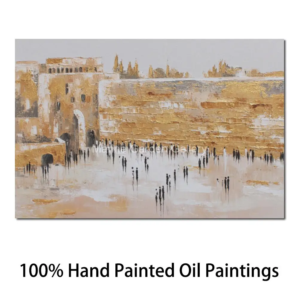 Jewish Oil Painting Hand Painted Canvas Art Gold Kotel Visitors Masterpiece Judaica Contemporary Bedroom Living Room Wall Decor