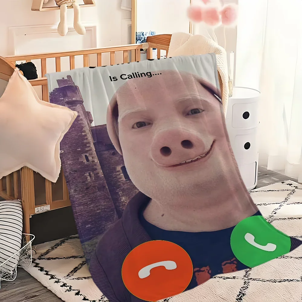 John Pork Smiling Pig está llamando manta para sofá viaje hogar Picni manta de franela regalo de cumpleaños cálido y cómodo