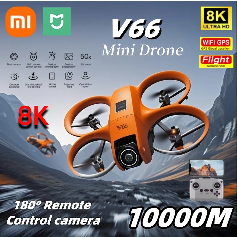طائرة Xiaomi V66 Mini Drone 8K HD كاميرا مزدوجة 5 اتجاهات لتجنب العوائق قابلة للطي أجهزة الاستقبال عن بعد للتصوير الجوي الاحترافي 2025