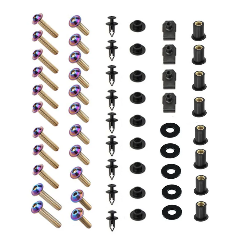 Universal Motorcycle Fairing Bolt Kit Oil Slick Stainless Steel Body Work Screws Clips Fasteners for Sportbike Tuning