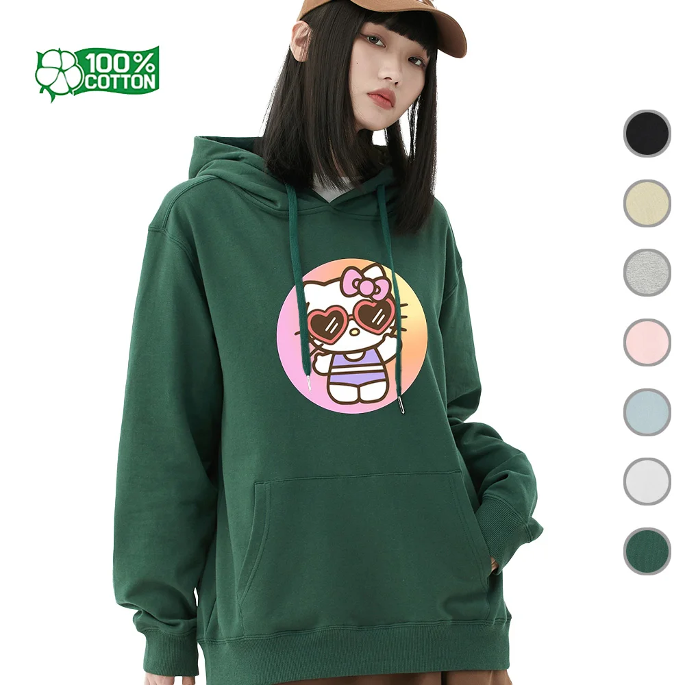 

Толстовка и свитер с рисунком банта Hello Kitty, мягкий пуловер из смеси хлопка Sanrio, милая верхняя одежда унисекс, одежда в подарок