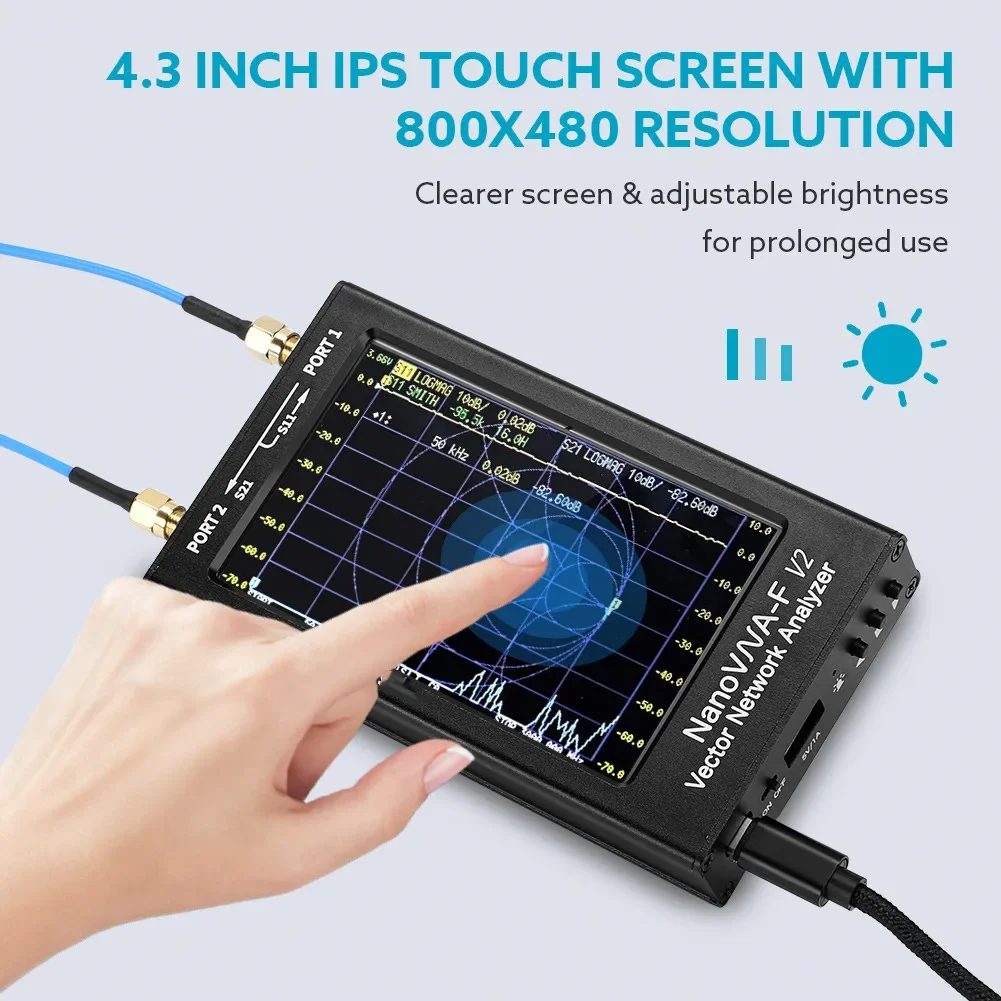 NanoVNA-Analisador de Rede Vetorial F V2 com Bateria 5000mAh e Metal de Alumínio, 50kHz-3GHz, HF, VHF, UHF, VNA