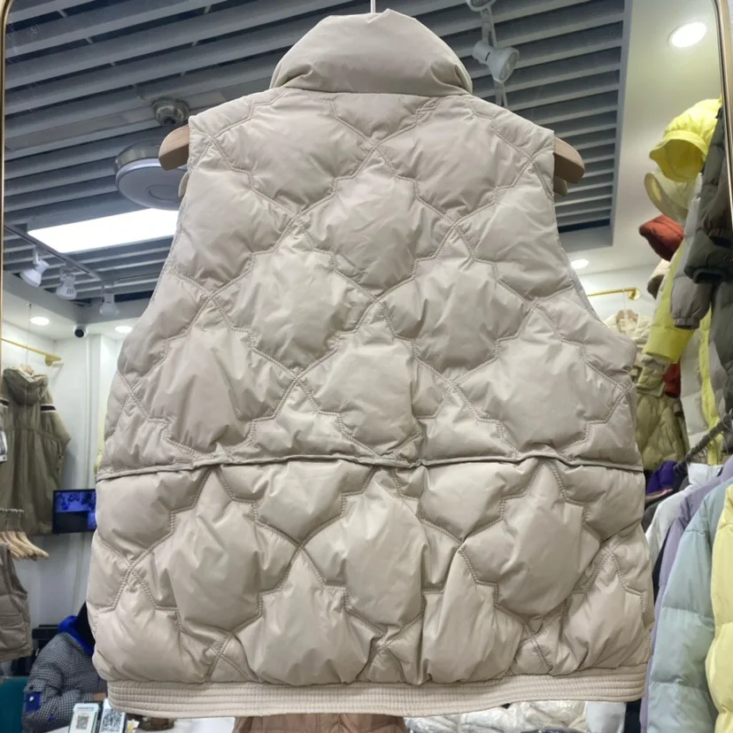 가을 겨울 패션 여성용 다운 베스트 스탠드 칼라 출퇴근 캐주얼 화이트 덕 다운 베스트