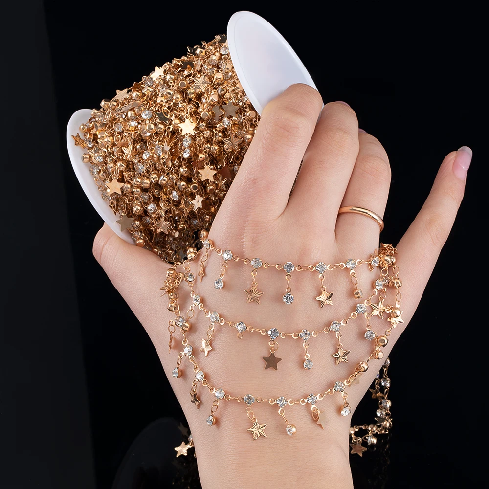 0,5/1M Gedruckt Stern Charms Körper Kette Kristall Perlen Glas Strass Anhänger Kupfer Ketten Für Halskette Schmuck Machen DIY