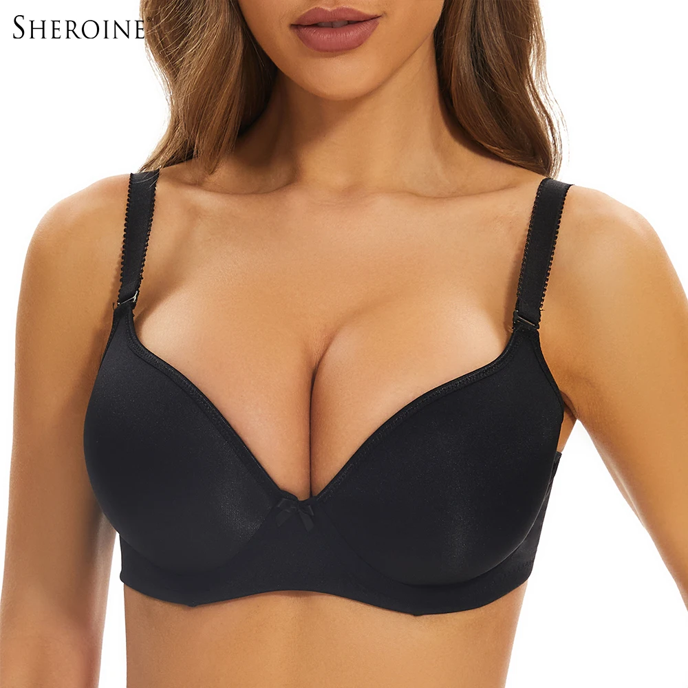 

Sheroine Plus Size T-Shirt Bra Underwire Push Up Lightly Padded Full Coverage Ultrathin Bras for Women Chest Support