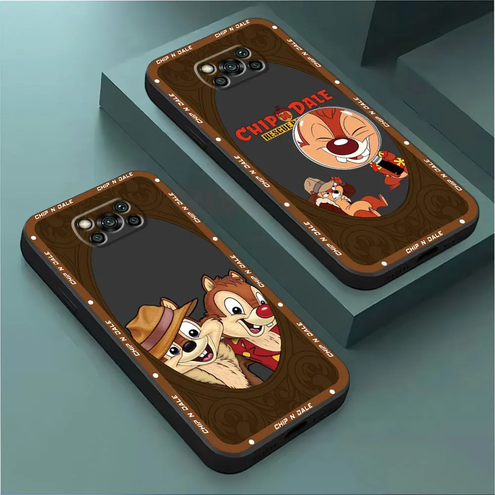 Black Soft Phone Case for Poco C40 M3 F5 X4 GT F1 X3 NFC C50 C51 C61 M5 X4 Pro 5G M4 Pro 5G Disney Chip 'n' Dale Funda Bumper