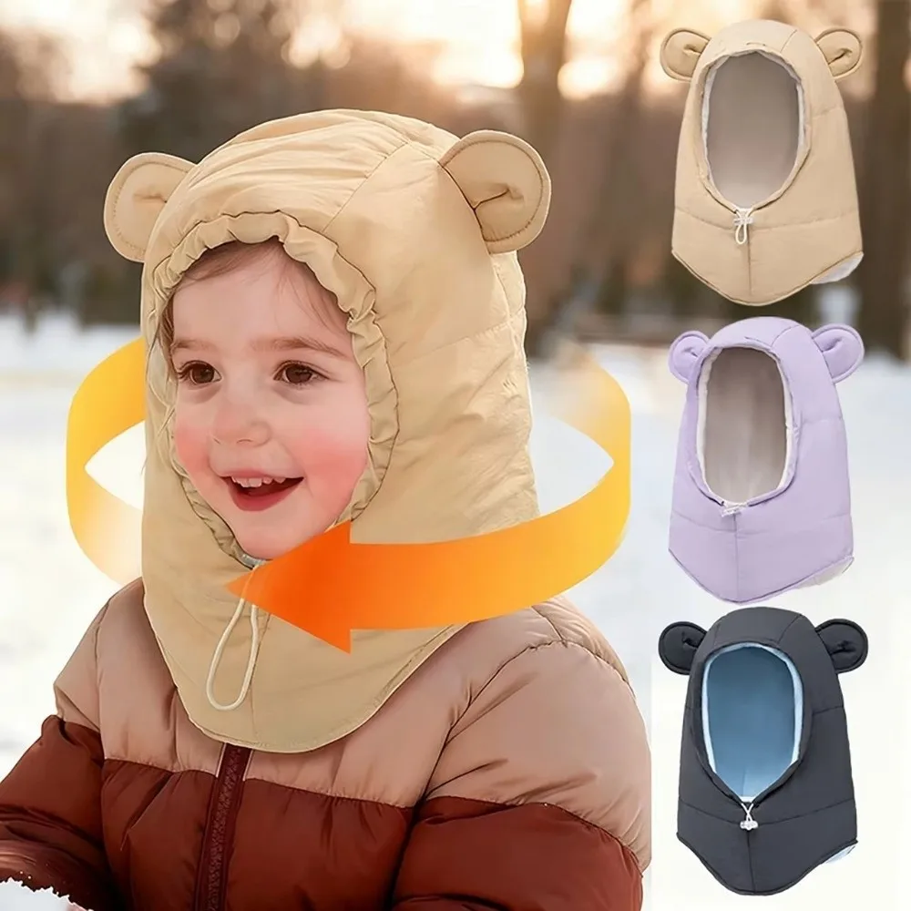 

Fashion Solid Color Balaclava Hat Hood Thermal Children Windproof Cap Adjustable Keep Warm Winter Ear Protection Cap