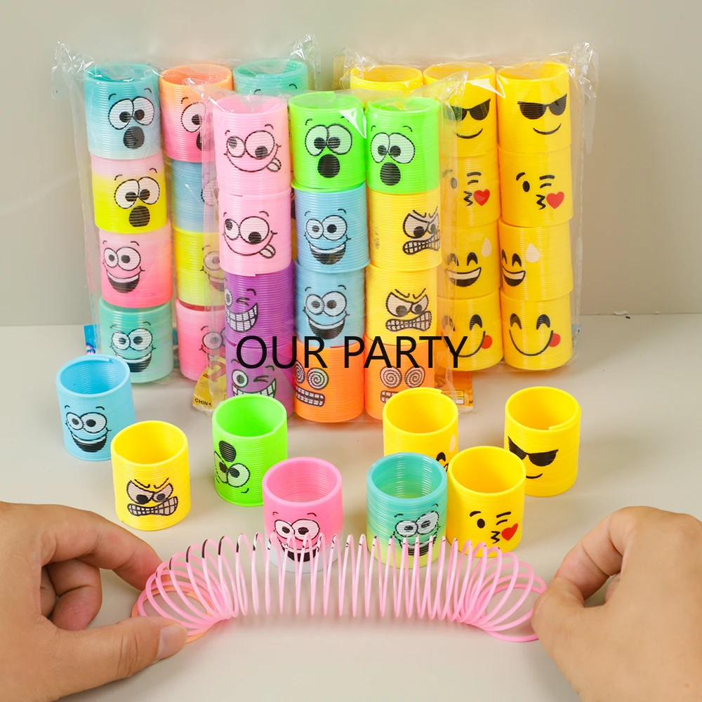 12Pcs Cartoon Expression Rainbow Magic Spring Toy for Kids Birthday Party Favors Souvenir School Prizes Goodie Bag Pinata Filler