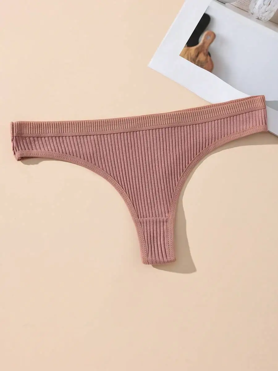

Ribbed Cotton Seamless Breathable Thong Women Underwear For Yoga Daily Wear