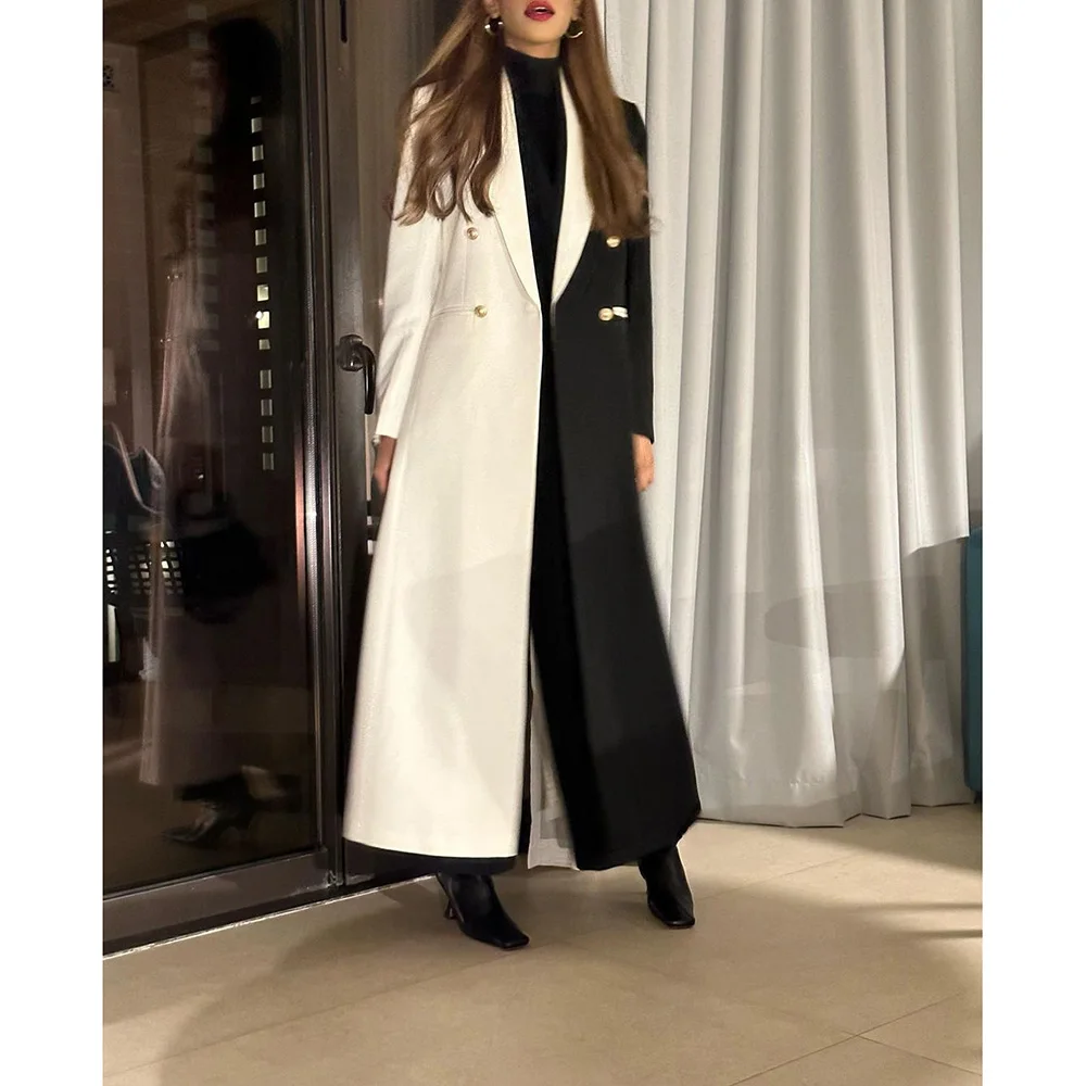 

White and Black Double Breasted Elegant Women Suits Formal Business Office Work Long Jacket 1 Piece Luxury Lady Abaya Blazer