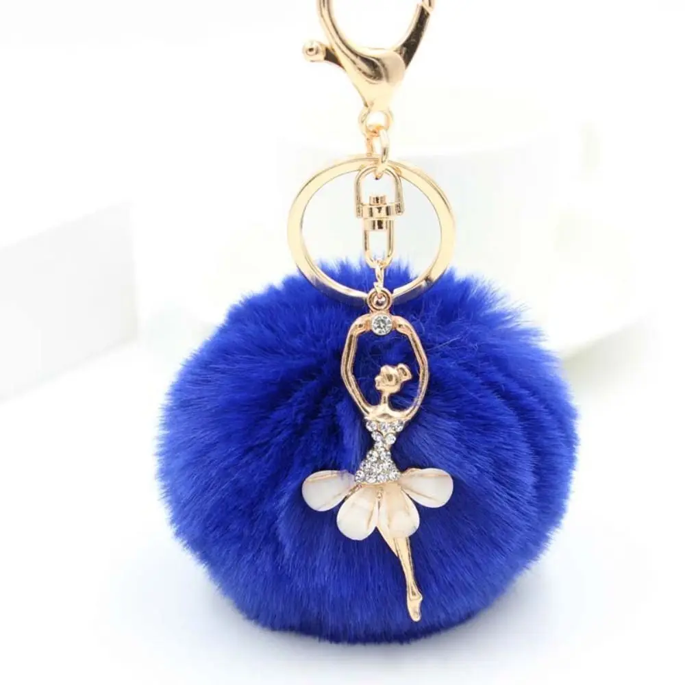 Trinket Dancing Women Bag Accessories Fake Fur Key Chain Little Angel Car keychain Fur Ball Keyring Ballet Angel Girl keychain