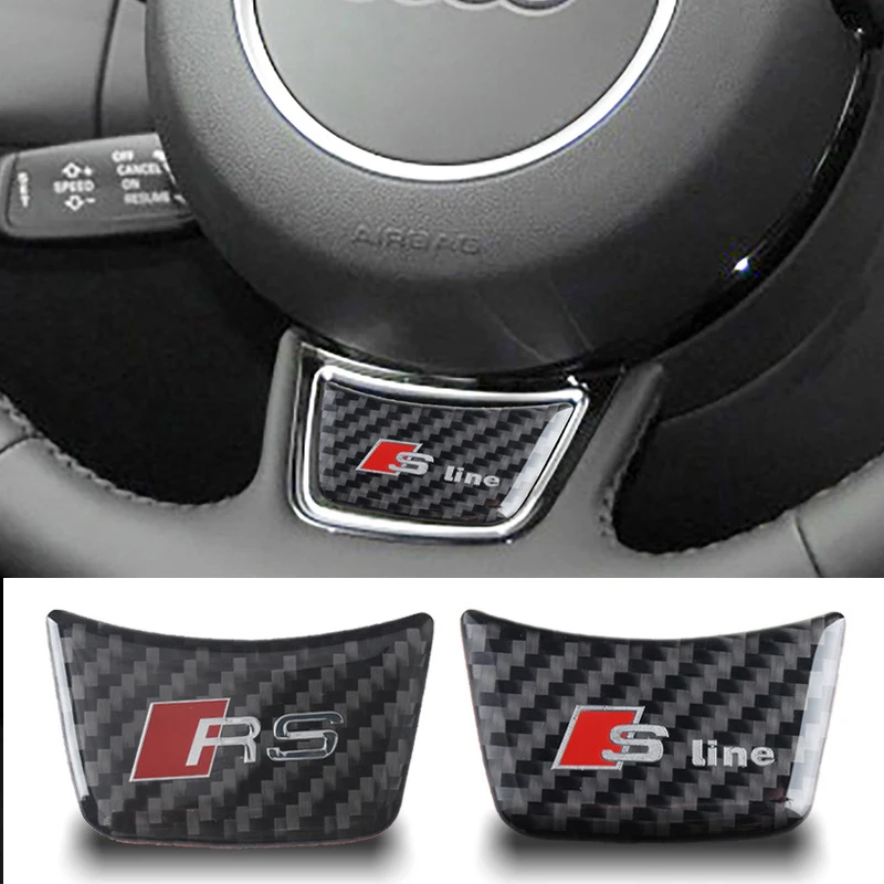 3D Carbon Fiber Black RS Logo S Line Emblem Car Steering Wheel Badge Sticker For Audi A1 A3 A4 A5 A6 A7 S3 S4 S5 S6 Accrssorie