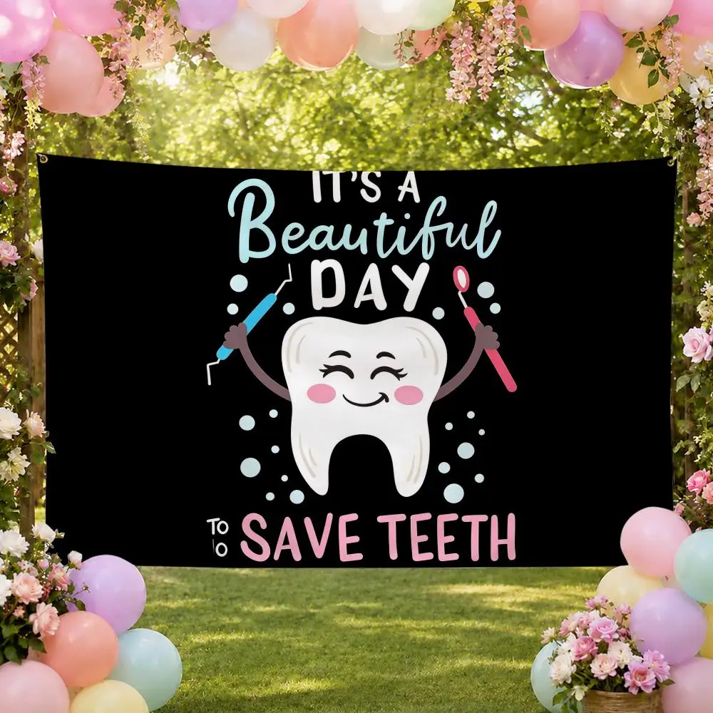 Dental Funny Dentist Protects Teeth Flags Fan Banner Tapestry Wall Hanging Garage BarDorm Camp Party Outdoor Home Decor Gift