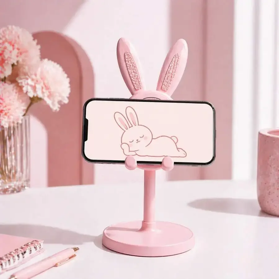 

Pink Bunny Phone Stand Adjustable Desk Holder For Smartphones And Tablets